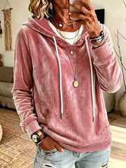 Damen Samt-Kapuzenpullover mit Relaxed-Fit und Kordelzug Nord Taschen – Rosa