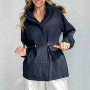 Damen Wasserabweisender Kurzparka mit Kapuze, Tunnelzug und Druckknopf-Leiste Nord Taschen – Marineblau