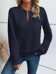 Damen Gesteppter Kuschel-Pullover mit Schlitzkragen Nord Taschen – Marineblau - Sofortversand