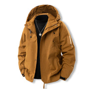 Herren Outdoor- und Freizeitjacke mit verstellbarem Kapuzenkragen und praktischen Taschen – Karamell