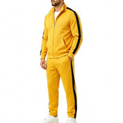 Herren Jogginganzug-Set aus French-Terry mit Stehkragen, Seitenstreifen und Reißverschlussjacke Nord Taschen – Gelb