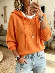 Damen Oversize-Kapuzensweater aus feinem Strick mit gerippten Bündchen Nord Taschen – Orangerot