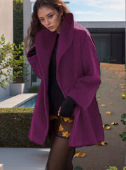 Damen Kapuzen-Teddycoat im Oversize‑A‑Linienschnitt mit überschnittenen Schultern Nord Taschen – Lila