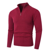 Herren Pullover mit Kabelstrickmuster und Stehkragen – Burgunder