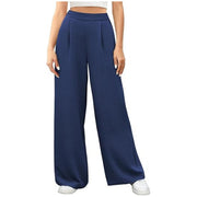 Damen hochtaillierte weite Palazzo-Hose mit Strukturstoff Nord Taschen – Navyblau