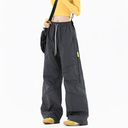 Damen Weite Utility-Cargohose mit elastischem Bund und Reißverschlusstaschen Nord Taschen – Dunkelgrau