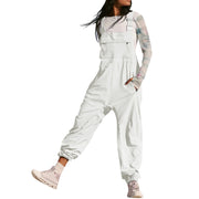 Damen Lässiger Jumpsuit mit praktischen Taschen und elastischem Saum Nord Taschen – Weiß
