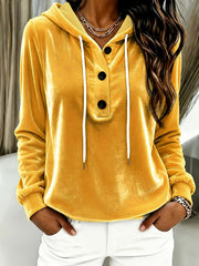 Damen Samt-Hoodie mit Knopfleiste, Kapuze und weichem Fleece-Finish Nord Taschen – Gelb