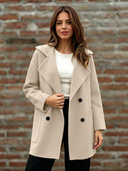 Damen Doppelreihiger Wollmantel mit Oversize-Revers Nord Taschen – Elfenbein
