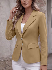 Damen Taillierter Einreihiger Blazer mit Reverskragen und Pattentaschen Nord Taschen – Khaki