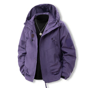 Herren Outdoor- und Freizeitjacke mit verstellbarem Kapuzenkragen und praktischen Taschen – Lila