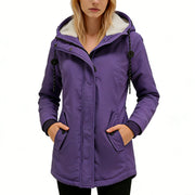 Damen Wasserabweisender Parka mit Teddyfutter, Kapuze und Taillierter Passform Nord Taschen – Lila [Schnappverschluss]