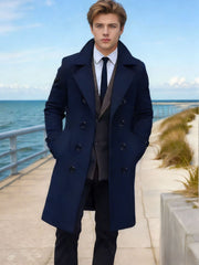 Herren Doppelreihiger Wollmantel mit breitem Revers und taillierter Silhouette Nord Taschen – Marineblau