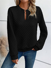 Damen Gesteppter Kuschel-Pullover mit Schlitzkragen Nord Taschen – Schwarz - Tagesversand