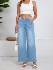 Damen Hochtaillierte Palazzohose aus Denim mit weitem Bein Nord Taschen – Hellblau