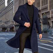Herren Eleganter langer Wollmixmantel mit schlanker Silhouette und klassischem Revers Nord Taschen – Marineblau