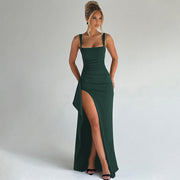 Valentina | Elegantes Maxikleid mit femininem Rückendesign – Dunkelgrün