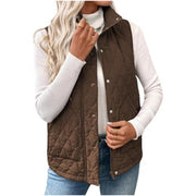 Damen Steppweste mit hohem Stehkragen, Doppelverschluss und geschwungenem Saum Nord Taschen – Dunkelbraun