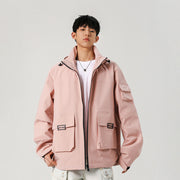 Herren Oversize Utility-Jacke mit technischer Softshell, Kapuze und Mehrfachtaschen Nord Taschen – Pink