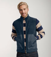 Damen Kurz geschnittene Bouclé-Fleece-Weste mit Stehkragen, Zwei-Wege-Reißverschluss und kontrastierenden Aufsatztaschen Nord Taschen – Marineblau