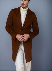 Herren Langer taillierter Wollmantel mit Reverskragen und Pattentaschen Nord Taschen – N27 Braun
