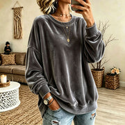 Damen Oversize-Samtpullover mit weitem Schnitt und geripptem Saum Nord Taschen – Dunkelgrau