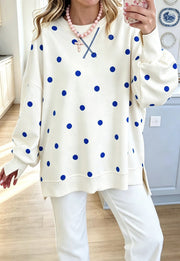 Damen Oversize-Sweatshirt mit Puffärmeln, Polka-Dots und Seitenschlitzen Nord Taschen – Cremeweiß