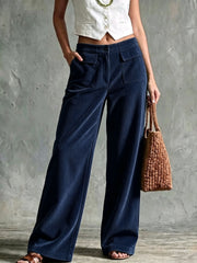 Damen Weite Cord-Palazzohose mit hoher Taille und aufgesetzten Pattentaschen Nord Taschen – Nachtblau (Kord)