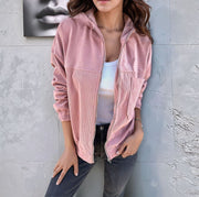 Damen Cord-Zipjacke mit Kapuze, Rippstruktur und Eingrifftaschen Nord Taschen – Rosa