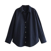 Satin-Style Damenbluse mit Knopfleiste – Elegant, Fließend & Zeitlos – Marineblau