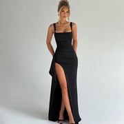 Valentina | Elegantes Maxikleid mit femininem Rückendesign – Schwarz