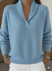 Cybele - Soft-Touch V-Ausschnitt-Pullover – Hellblau
