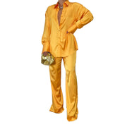 Damen Satin-Hemd und Palazzo-Hose Lounge-Set Nord Taschen – Orangegelb