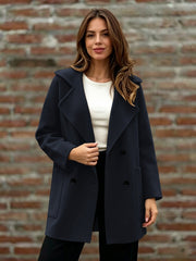 Damen Doppelreihiger Wollmantel mit Oversize-Revers Nord Taschen – Marineblau