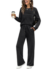 Damen Lounge-Set aus weichem Sweatstoff mit gerafftem Oberteil und weit geschnittenen Jogginghosen Nord Taschen – Schwarz