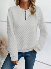 Damen Gesteppter Kuschel-Pullover mit Schlitzkragen Nord Taschen – Weiß - Sofortversand