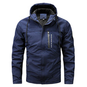 Herren winddichte Softshelljacke mit verstellbarer Kapuze und Innenfutter – Blau