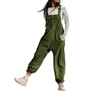 Damen Lässiger Jumpsuit mit praktischen Taschen und elastischem Saum Nord Taschen – Olivgrün