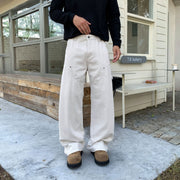 Herren Weite Handwerkerhose mit großen Cargo-Taschen Nord Taschen – Cremeweiß