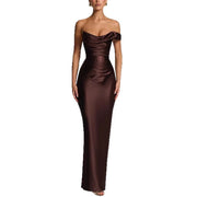 One-Shoulder Maxikleid Elegant für Hochzeitsgäste – Kaffee