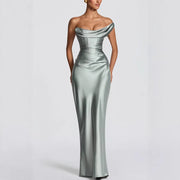 One-Shoulder Maxikleid Elegant für Hochzeitsgäste – Olivgrün