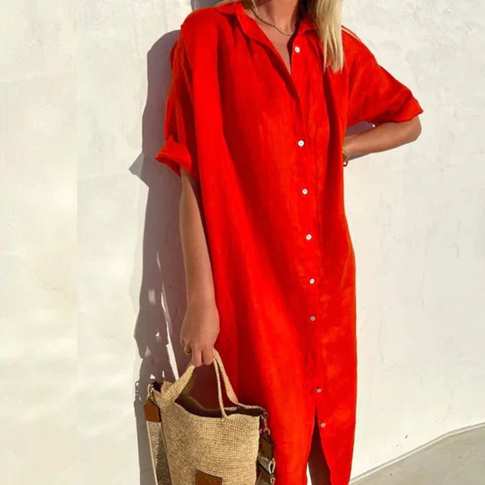 Kira - Einfarbiges Hemdkleid aus Baumwolle
