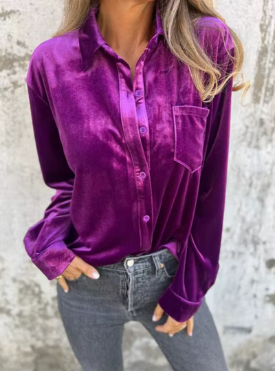 Estelle Velvet Button-Up Bluse