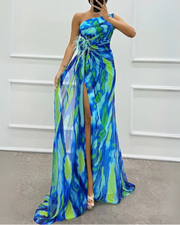 Fenna™ - Lebendige Elegante Drapierte Kleid – Blau