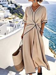 Moria™ - Elegantes Kleid mit Schmeichelnder Taille und Festlichem Chic – Beige