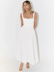 Damen Schwarzes Ärmelloses Kleid – Weiss