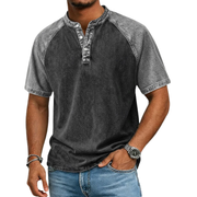 Edgehill - Vintagegewaschenes Henley-T-Shirt – Schwarz
