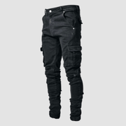 Rex | Herren Cargo Jeans Stretch Slim Fit Arbeitshose Denim – Schwarz