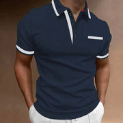Dante | Herren Kurzarm Poloshirt Slim Fit Kontraststreifen Brusttasche – Dunkelblau