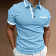 Dante | Herren Kurzarm Poloshirt Slim Fit Kontraststreifen Brusttasche – Blau